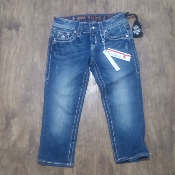 Rock Revival Women's 26 Capri Celine Bejeweled Faux Leather Flap Pockets NWT - Picture 3 of 12